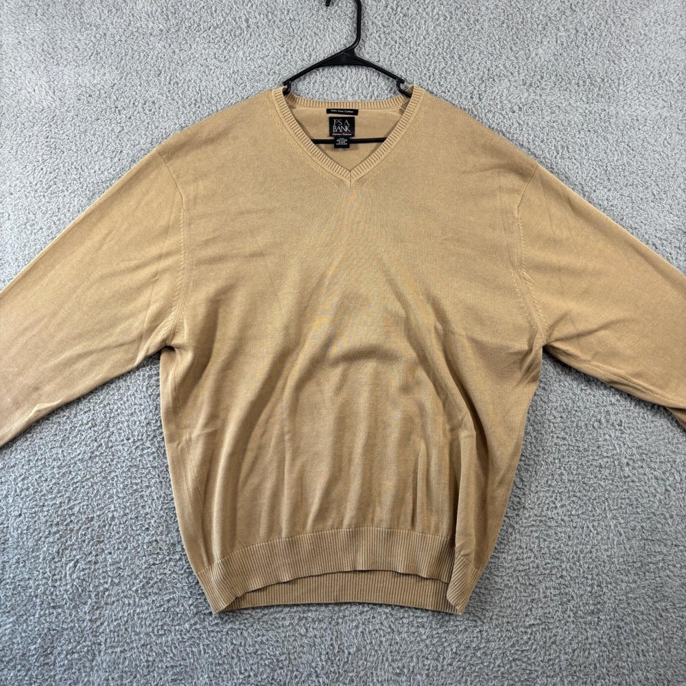 Jos A Bank Signature Collection Tan Pima Cotton V-Neck Sweater Mens XXL Pullover